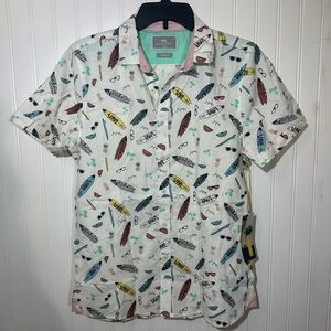 NEW MTL Made To Live Men’s Shirt Button Down Button Up Camp Surf Wave M Slim Fit
